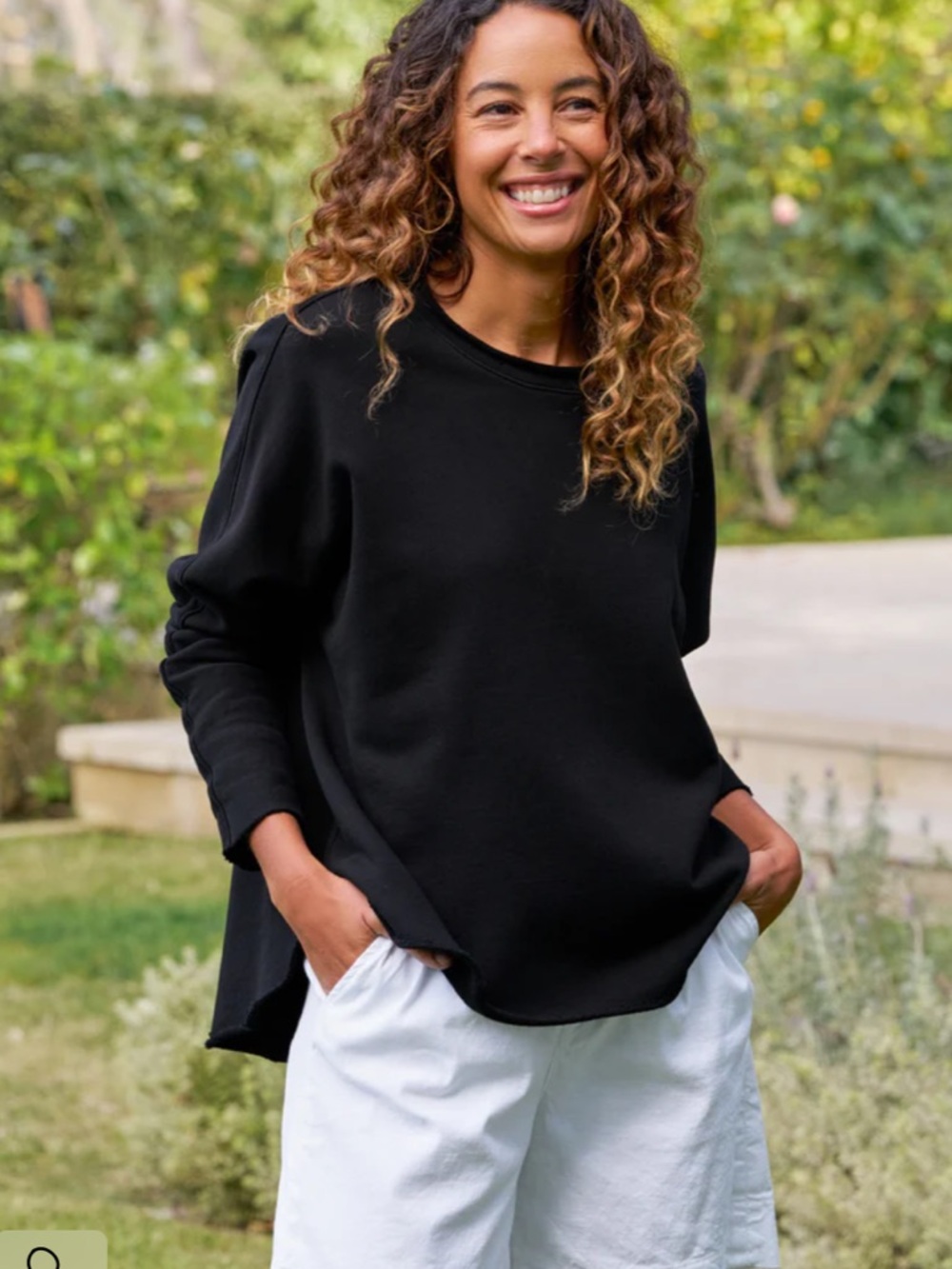 Frank & Eileen Anna Black Cotton Capelet  Crewneck Oversized Sweatshirt Top